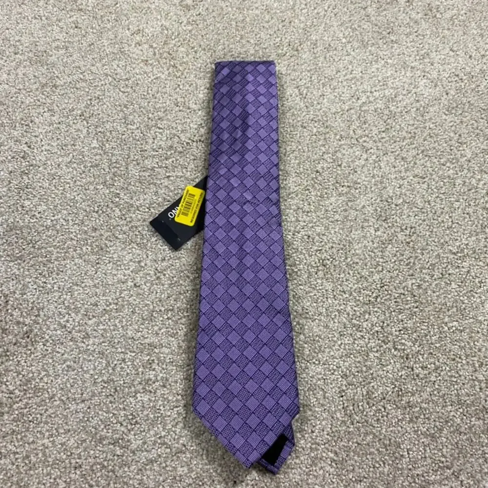 Murano Tie Mens Silk Checkered Purple Geomtric Formal Wedding Preppy Suit